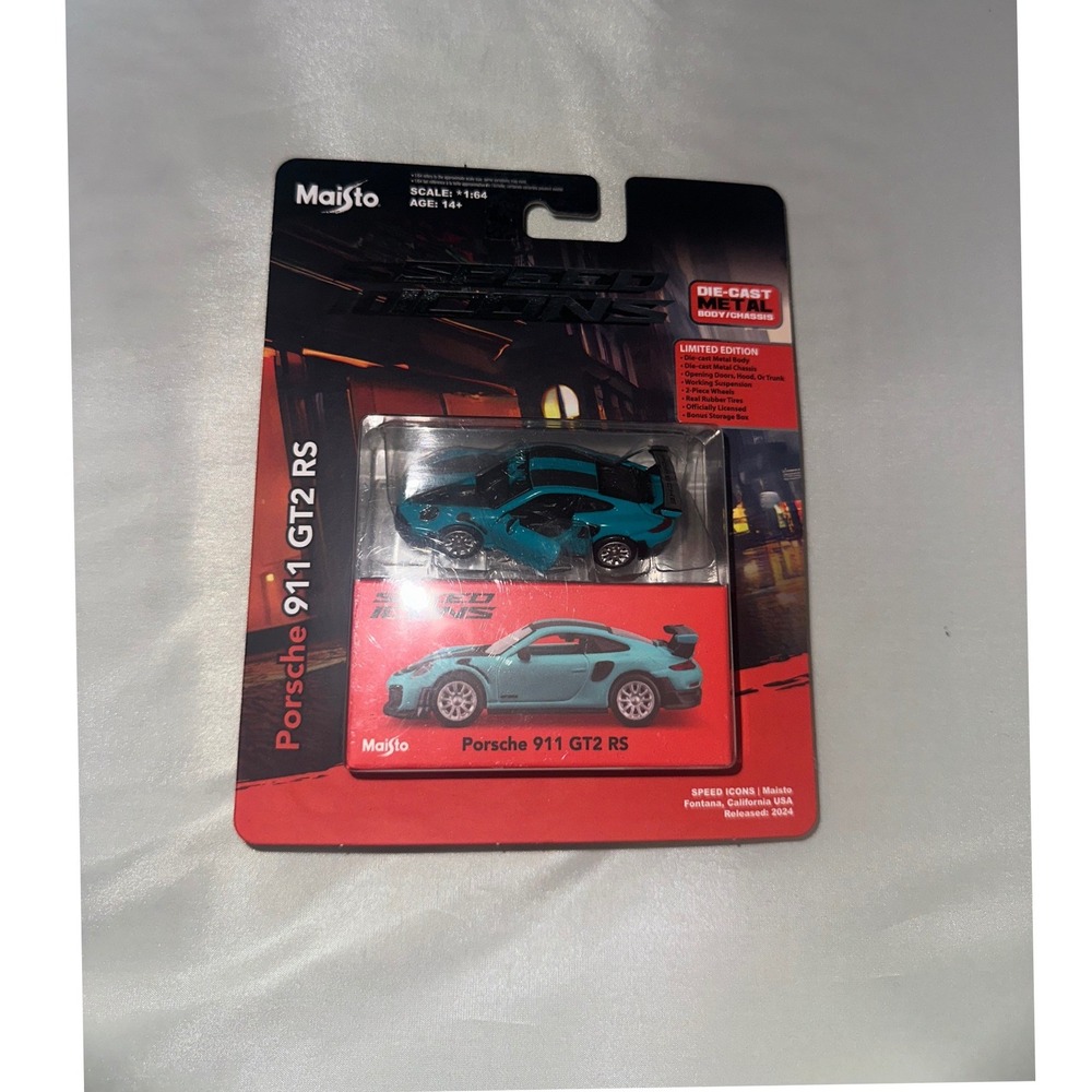 Maisto Speed Icons Porsche 911 GT2 RS Teal 1:64 Die-Cast Metal‎ Car New 2024